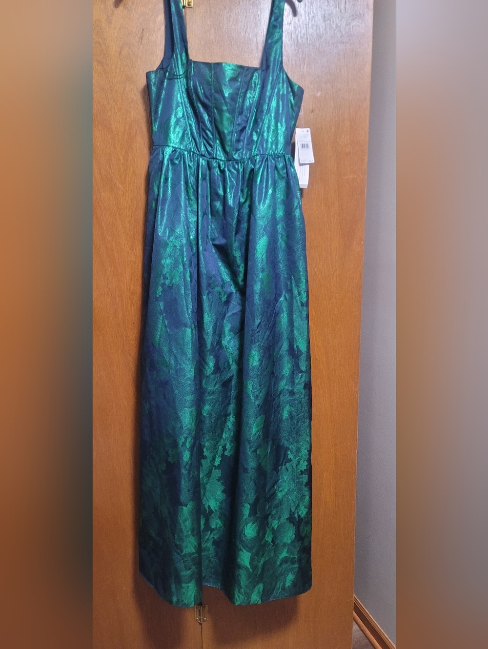 Aidan Mattox Green Foil Patterned Midi Dress Size 8